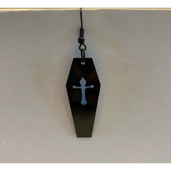 Earrings Goth Coffin  Halloween Medieval Wickan Witch Ghost Zombie Cemetery - Picture 2 of 4